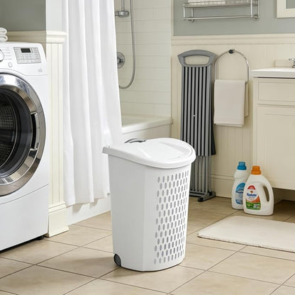 Wheeled Laundry Hamper with Retractable Handle, Plastic Rolling Laundry Basket - Image 4