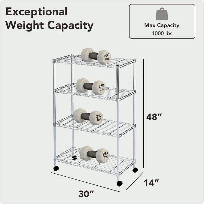 Heavy Duty 4 Tier Wire Shelving Unit Storage Rack, Metal Shelves Utility - Image 2