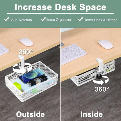 ROSYLIN Heavy Duty Clamp On Under Desk Drawer Organizer Storage Tray Basket - Image 3