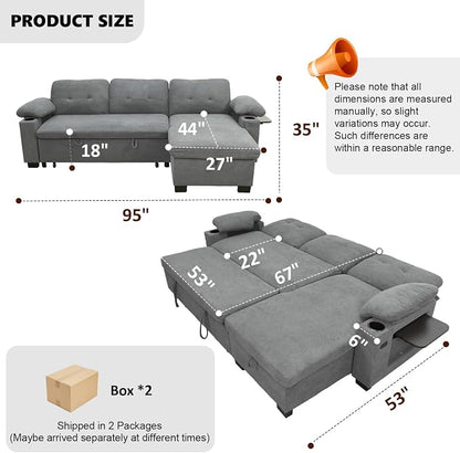93" L Shaped Sleeper Sofa Bed, Pull Out Sectional Couch - Image 2