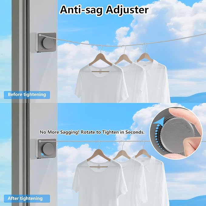 15.7Ft Retractable Clothesline Indoor an Anti-sag Retractable Clothesline - Image 4