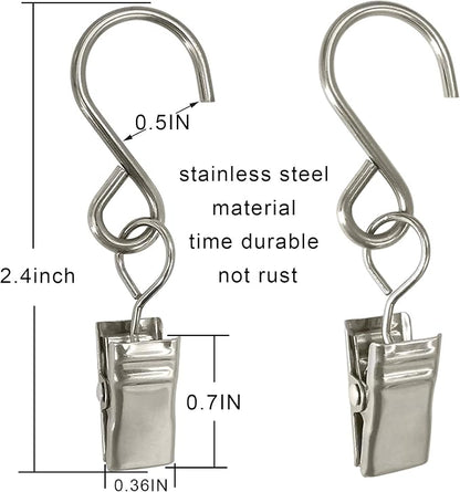 Stainless Steel S Hooks Curtain Clips, 50 Pack Hanging Party Lights Clips - Image 2