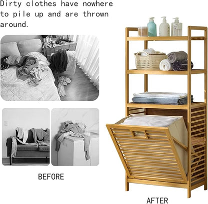 Laundry Hamper with 3 Tier Shelves & Tilt Out Basket, Laundry Baskets Organizer - Image 4