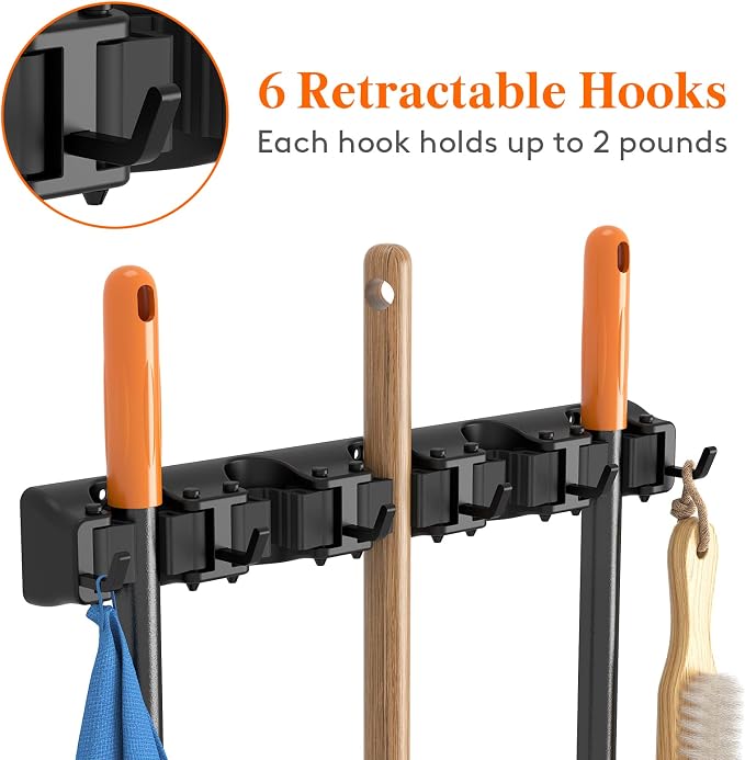 Lifewit Mop and Broom Holder Wall Mount, Anti-Slip Broom Hanger - Image 4
