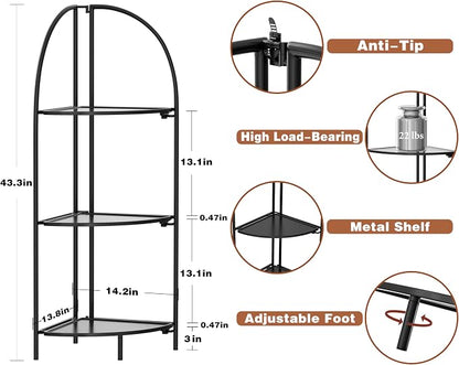 Crofy Foldable 3 Tier Corner Shelf, Metal Corner Plant Stand - Image 3
