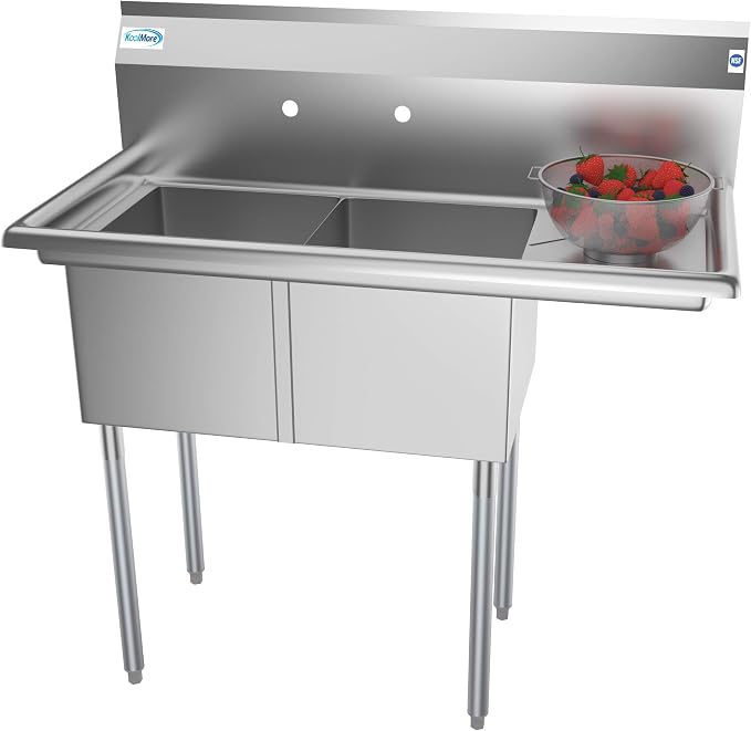 KoolMore 2 Compartment Stainless Steel NSF Commercial Kitchen Prep & Utility by KoolMore