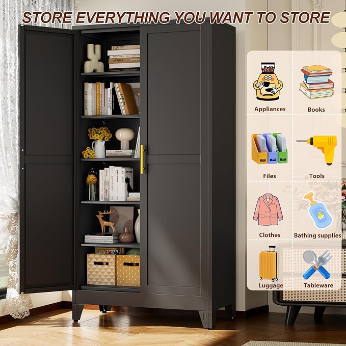 79" Black Metal Storage Cabinet - Image 5