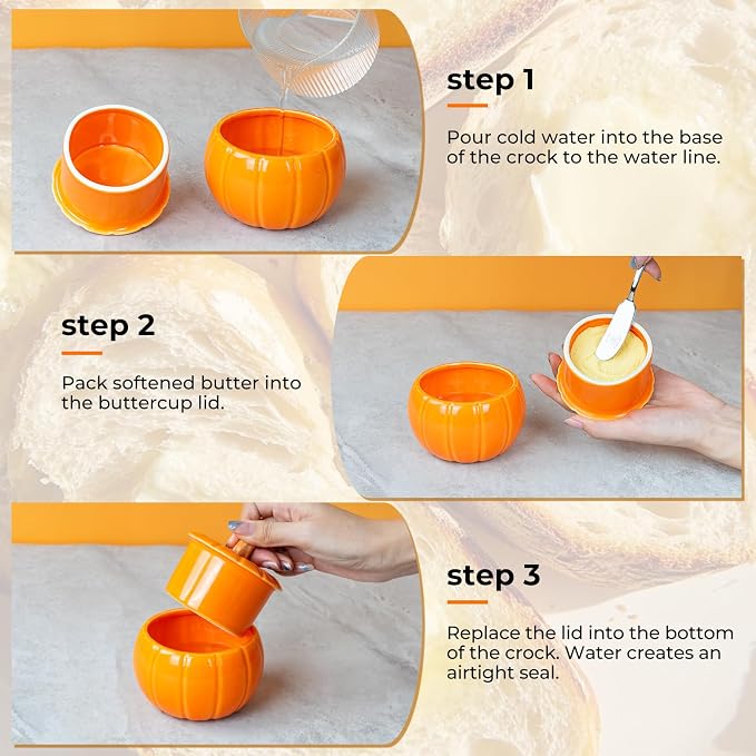 SETRON Halloween Pumpkin Butter Crock, Ceramic Butter Keeper - Image 3
