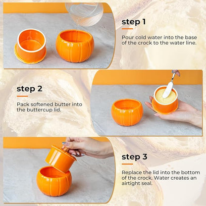 SETRON Halloween Pumpkin Butter Crock, Ceramic Butter Keeper - Image 3