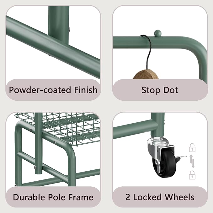 Rolling Laundry Cart with Wheels, Laundry Hamper Basket Organizer with Clothes - Image 6
