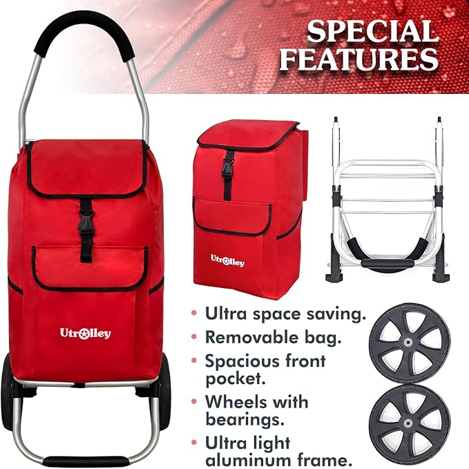 Ultra-Lightweight Red Foldable Shopping Cart - Image 3