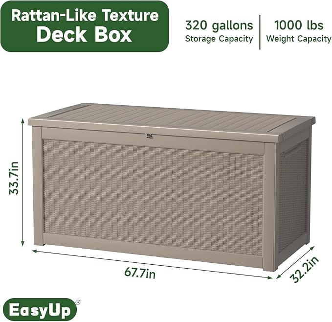 EasyUp 320 Gallon Outdoor Storage Box Waterproof, UV Resistant Resin Deck Box - Image 2