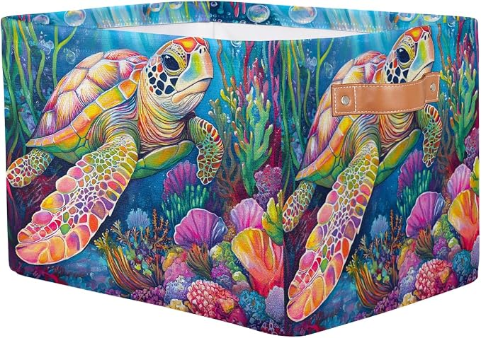 Pardick Colorful Sea Turtle Basket Storage Bins Large Fabric Toys Storage Cube - Image 2
