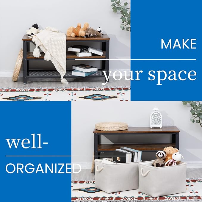 Bidtakay Large Fabric Storage Bins Beige Linen Closet Organizers Set of 2 - Image 3