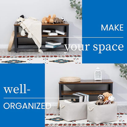 Bidtakay Large Fabric Storage Bins Beige Linen Closet Organizers Set of 2 - Image 3