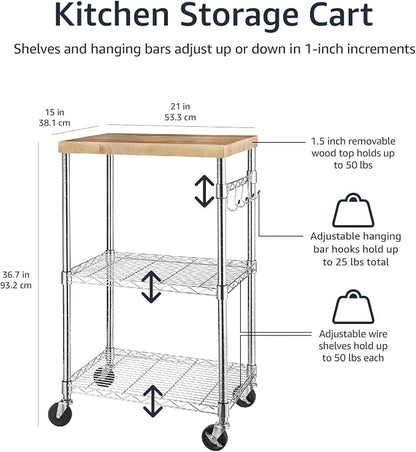 Amazon Basics Portable Kitchen 3-Tier Storage Rack on Caster Wheels - Image 4