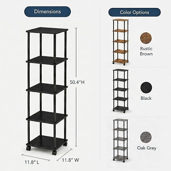5-Tier 50.4" Tall Black Bathroom Shelving Unit - Image 3