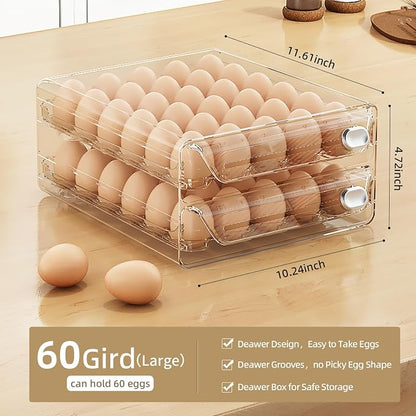 60 Eggs Organizer for Refrigerator, Large Egg Holder for Fridge, Stackable Egg - Image 3