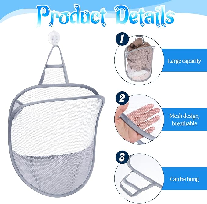 2 Pack Mesh Hanging Laundry Hamper, Small Foldable Wall Laundry Baskets - Image 3