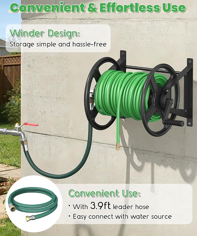 Garden Hose Reel Wall Mounted, Heavy-Duty Water Hose Holder Winder - Image 4