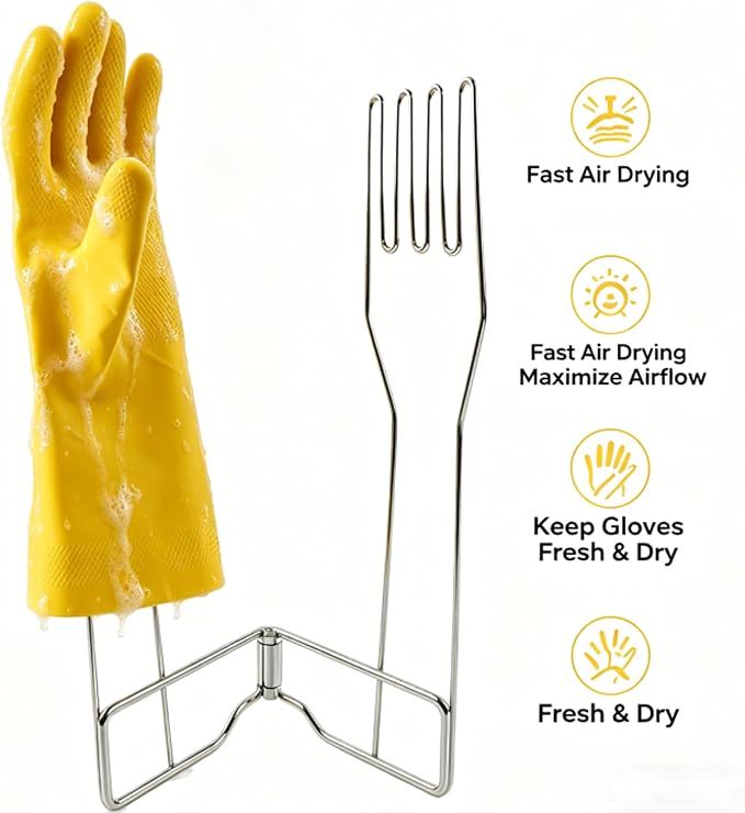 Stainless Steel Glove Holder Collapsible Dish Rack Stand Organizes Dish Gloves - Image 3