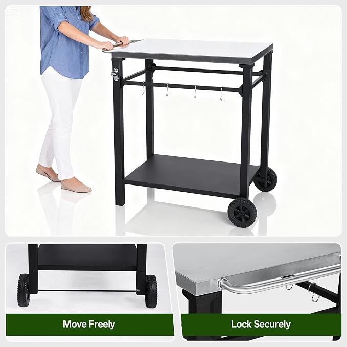 Endark Grill Cart, Grill Table, Outdoor Kitchen, Rolling Dining Table, - Image 8
