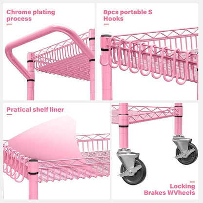YNN Pink Rolling Cart, 990Lbs 3 Tier Heavy Duty Metal Cart - Image 3