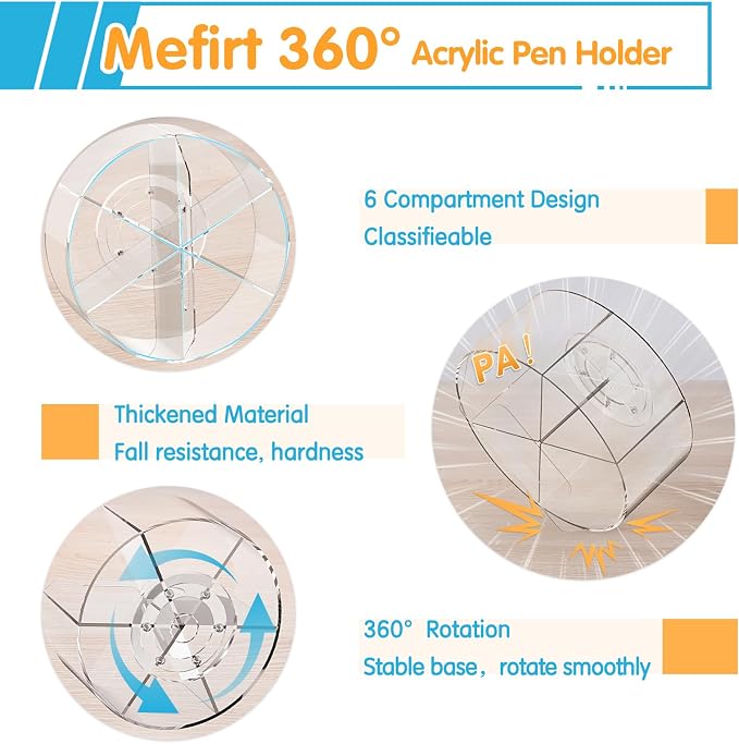 Acrylic Pen Holder, 2 Pack 360 Rotating Organizer - Image 2