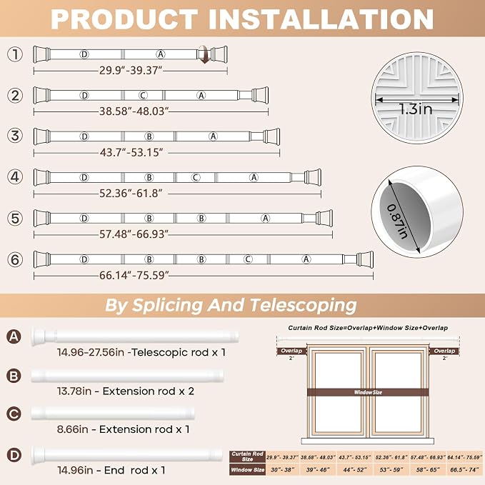 1PCS White Shower Curtain Rod 30-76 Inch, Tension Curtain Rods No Drilling | - Image 6