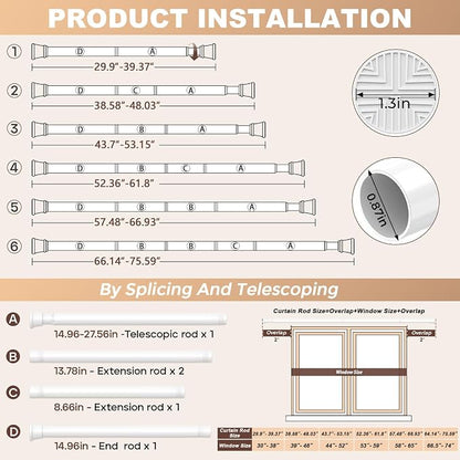 1PCS White Shower Curtain Rod 30-76 Inch, Tension Curtain Rods No Drilling | - Image 6
