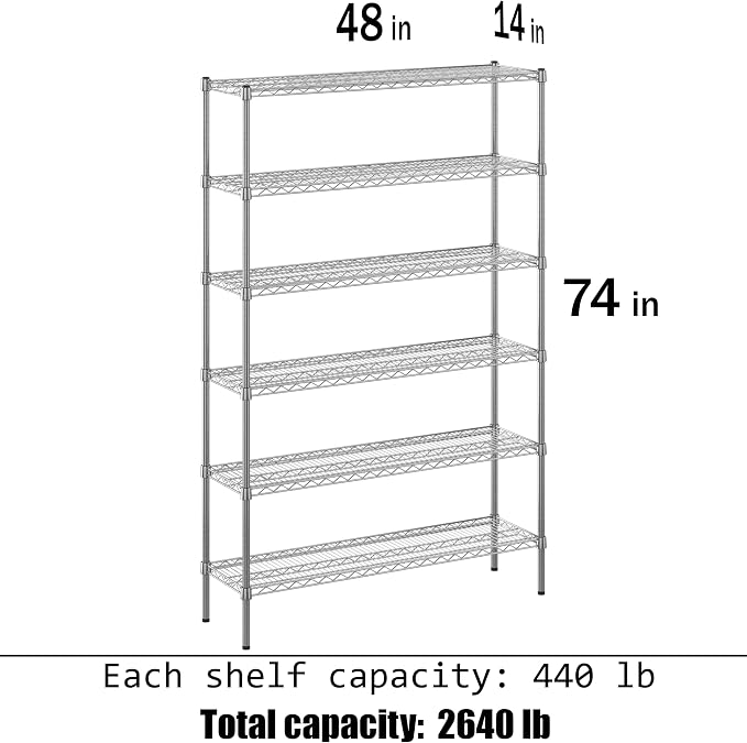 14" Deep x 48" Wide x 74" Height Wire Shelving Kit | 6-Tier | NSF Commercial - Image 3