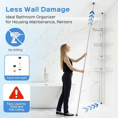 HAMITOR Shower Caddy Corner Tension Pole: 4-Tier Large Capacity Bathroom - Image 3
