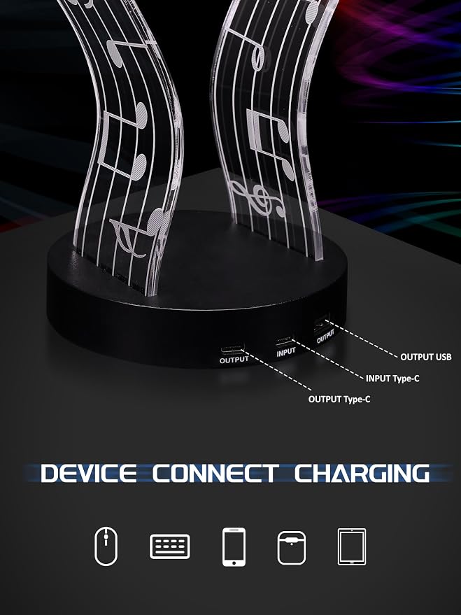 Light Up Headphone Stand with 16 Color Lights, Music Notes Pattern Acrylic - Image 5