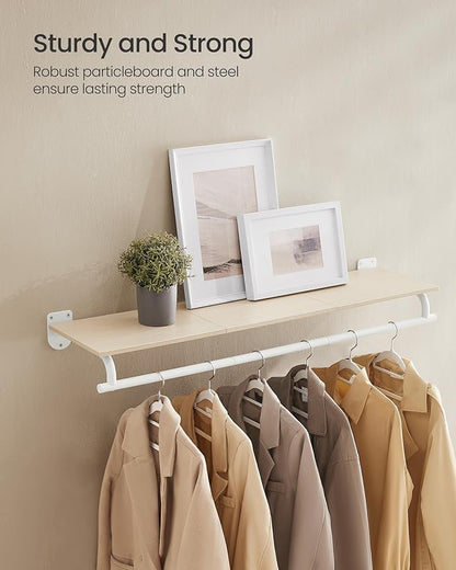 SONGMICS Clothes Rack with Top Shelf, Wall Mounted Clothing Rack, with Hanging - Image 4