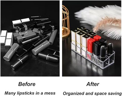 Clear Acrylic Lipstick Lip Gloss Organizer 12 Slots Comestic Display Holder - Image 4