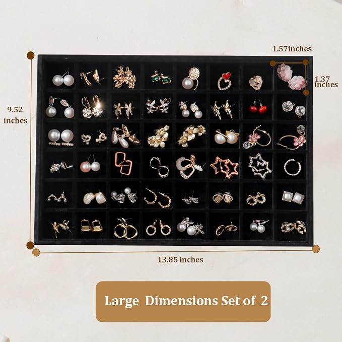 Large Velvet Jewelry Tray 2 Pack Stackable Jewelry Display Drawer Inserts Trays - Image 5