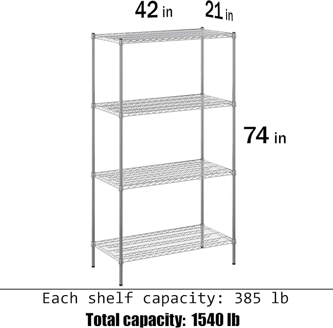 21" Deep x 42" Wide x 74" Height Wire Shelving Kit | 4-Tier | NSF Commercial - Image 3