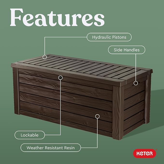 Keter 150 Gallon Resin Large Deck Box Organization and Storage Box - Image 4
