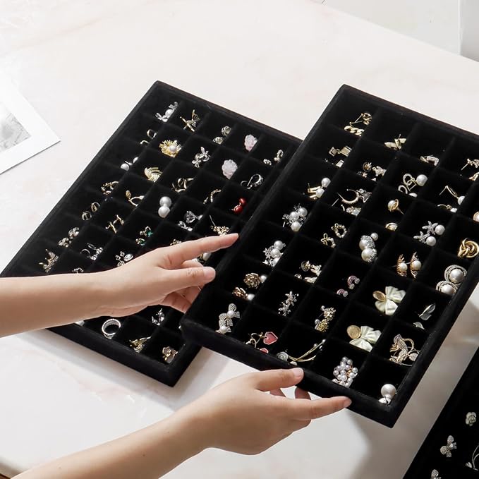 Large Jewelry Drawer Organizer Trays Set of 4, Stackable Velvet Jewelry Trays - Image 5