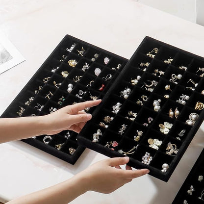 Large Jewelry Drawer Organizer Trays Set of 4, Stackable Velvet Jewelry Trays - Image 5