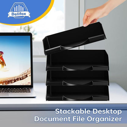 4 Pack Stackable Paper Trays for Letter Documents, Desktop File Organizers for - Image 5