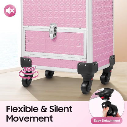 Rolling Makeup Train Case with Drawers, Portable Rolling Makeup Cart with Wheels - Image 4