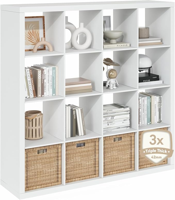 Furinno Cubicle Book Shelf, 16-Cube Bookshelf, Triple Thick Frame Cube Storage by Furinno-FitsYourSpaceFitsYourBudget