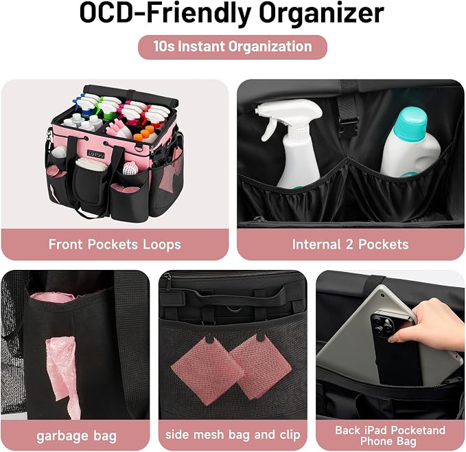 Large Cleaning Caddy for Cleaning Supplies Organizer, Rolling Cleaning Caddy - Image 5