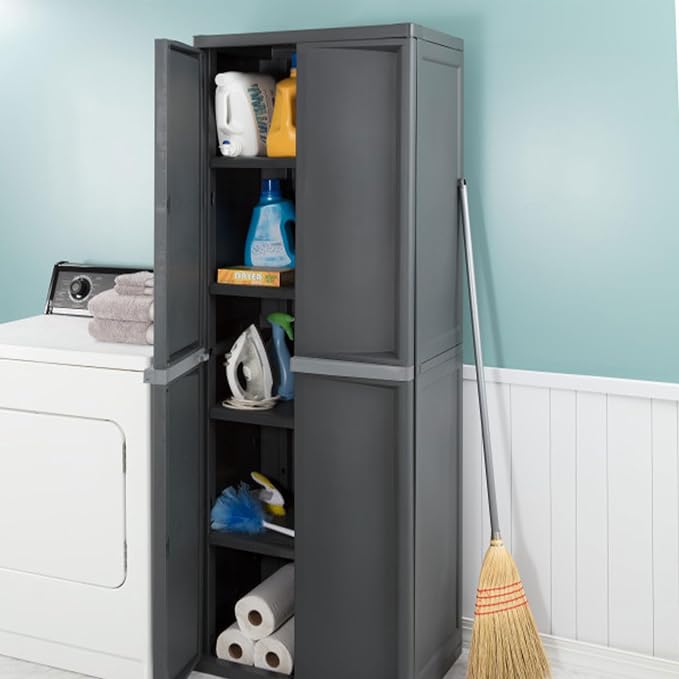 Sterilite 4 Shelf Cabinet, Lockable Utility Storage w/ Adjustable Shelves - Image 7