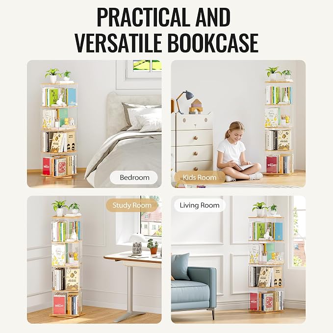 TAKEKIT Rotating Bookshelf, 360 Degree Revolving Bookcase, 4-Tier Spinning - Image 7
