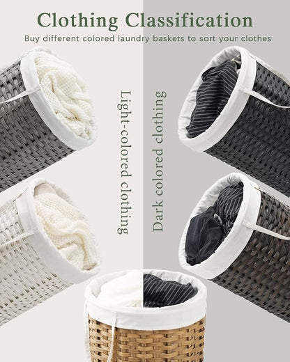 Laundry Hamper Laundry Basket Round 19.0 Gal Handwoven Rattan Hamper, Large - Image 3