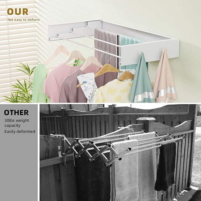Wall Mounted Drying Rack for Laundry 19.8'', Folding Drying Rack Clothing Wall - Image 4