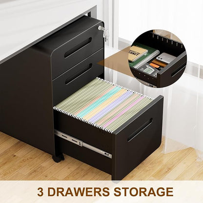 3 Drawer File Cabinet with Lock and 4 Keys, Mobile Metal Filing Cabinet - Image 8