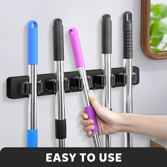 IMILLET Broom Holder Wall Mount, Wood Broom Holder - Image 3